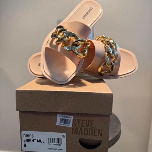 Steve Madden DRIPS Chain Slide Sandals — Bright Nude/Gold — Size 9 - Picture 2 of 6